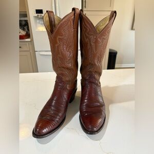Justin Lizard Peanut Brittle Brown Leather Cowboy Boots Men's Size 8.5B USA 8303